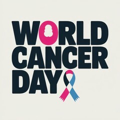 World Cancer Day Typography Template with Awareness Ribbon and Health Promo Label Background
