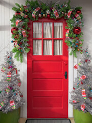 christmas wreath on red door