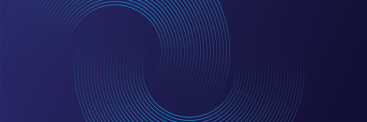 Abstract blue glowing geometric lines on dark blue background. Modern shiny blue circle lines pattern. Futuristic technology concept. Suit for cover, poster.