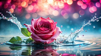 Captivating Splash of Water with Delicate Rose Petals on a Soft Background, Perfect for Romantic Themes and Floral Designs in Stock Photography