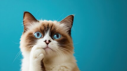 Fototapeta premium Amused Skepticism: A Comical Cat's Dubious Pensive Expression
