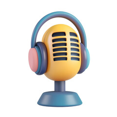 3D icon of audio podcast with microphone and headphones isolated on transparent background