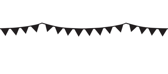 Garlands of pennants flags seamless border. Vector graphic illustration. Christmas hanging decorations. New Year, birthday endless pattern. Festive template for postcard, wallpaper, wrapping, fabric.