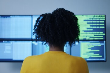 Analyzing Blockchain Data Professional Woman Engaged in Futuristic Office Environment