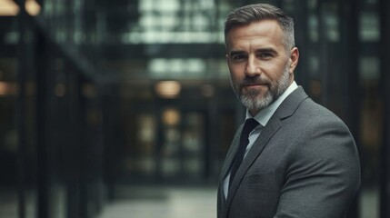 Fototapeta premium Confident Man in Suit with Graying Hair and Beard