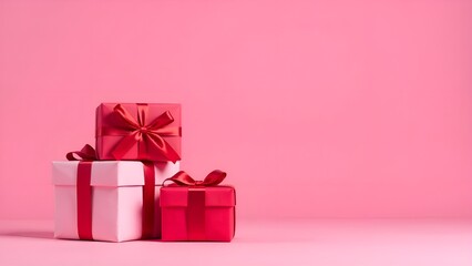 a group of presents with a pink background that says the year .