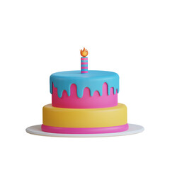 3D cake with candle. Colorful cake for celebration.