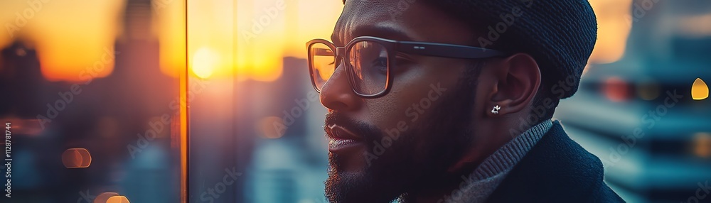 Poster a man accessing digital marketing, finance, and banking solutions through the global internet, lever