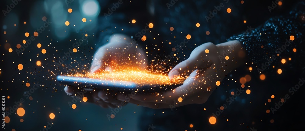 Aufkleber a man using a digital device for global business, finance, and banking, accessing big data and onlin