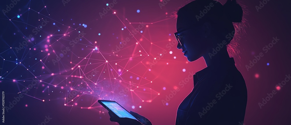 Aufkleber a man using a smartphone or tablet for business, digital marketing, and finance, accessing online ne