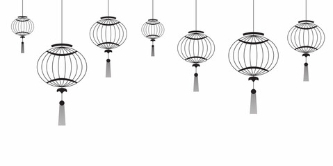 Chinese lantern vector black hanging. Lunar new year decoration.  Lantern festival. Vector illustration Asian lamp on white background