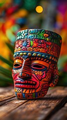 Fototapeta premium Vibrant Handcrafted Mayan Mask: A Colorful Piece of History
