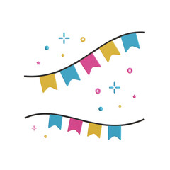 Festive bunting flags and confetti. Celebration, party, event.