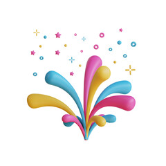 Colorful firework burst explosion with confetti and stars on transparent background