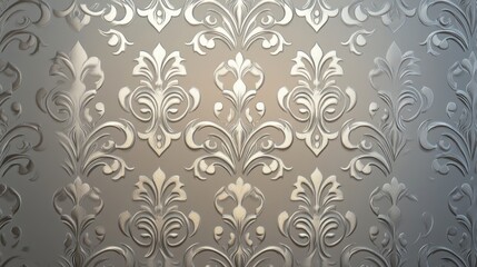 Fototapeta premium Elegant silver embossed damask wallpaper texture.