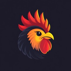 Obraz premium Fiery rooster head profile, vibrant colors, dark background.