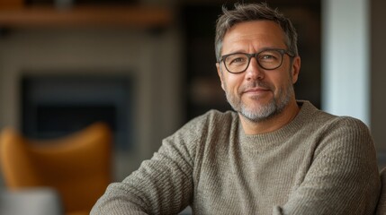 Fototapeta premium Portrait of a Middle-Aged Man with Glasses and a Grey Beard