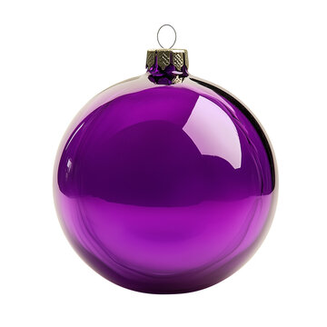 Vibrant purple Christmas bauble ornament with a reflective surface and gold top, isolated. Perfect for holiday and festive designs.