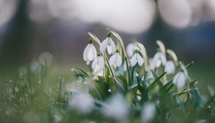 Fototapeta premium snowdrop spring flowers in the grass 