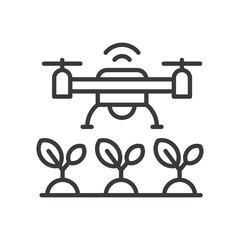 Smart farming drones icon in line design. Smart, farming, drones, agriculture, technology, aerial, IoT on white background vector. Smart farming drones editable stroke icon