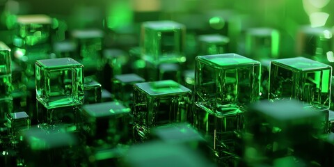 Abstract background with green glass cubes creating an intricate 3D design