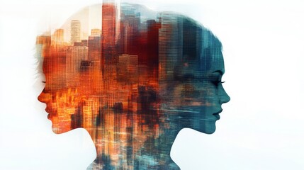 Double Profile Silhouette with Cityscape Overlays
