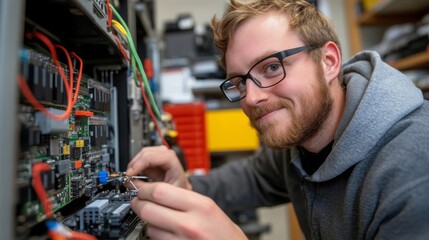 Technician Working on Electrical Circuitry