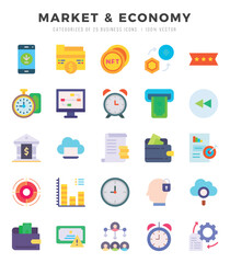 Market & Economy Flat icons collection. Flat icons pack. Vector illustration