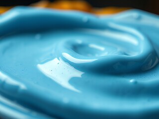 there is a blue bowl with a blue liquid in it.