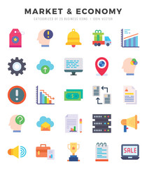 Market & Economy elements. Flat web icon set. Simple vector illustration.