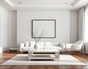 Frame mockup, Living room wall poster mockup. Interior mockup with house background. Modern interior design.	