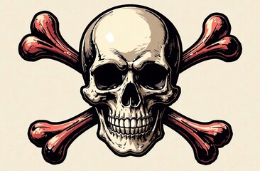 danger icon, skull and bones line