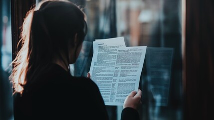 Person standing in front of a job listings board, scanning opportunities with a focused expression. The scene conveys the pursuit of career advancement and the search for meaningful employment.