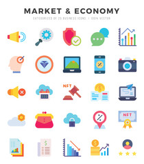 Vector Market & Economy types icon set in Flat style. vector illustration.