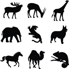 set of animals silhouettes. forest animal vector.
