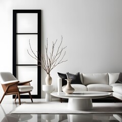 Frame mockup, Living room wall poster mockup. Interior mockup with house background. Modern interior design.	