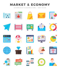 Market & Economy Flat icons collection. 25 icon set in a Flat design.