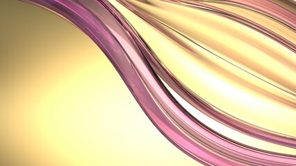An abstract background with elegant and modern 3D rendering featuring transparent, fresh yellow and purple curves that exude a sense of luxury.
