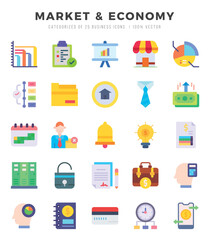 Set of simple Flat Market & Economy Icons. Flat art icons pack. Vector illustration.