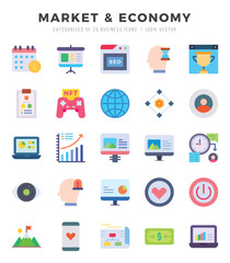 Collection of Market & Economy 25 Flat Icons Pack.
