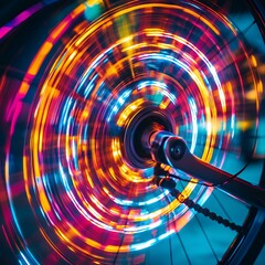 Motion blur of spinning bicycle wheel with vibrant colors