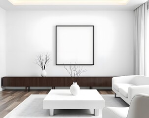 Frame mockup, Living room wall poster mockup. Interior mockup with house background. Modern interior design.	