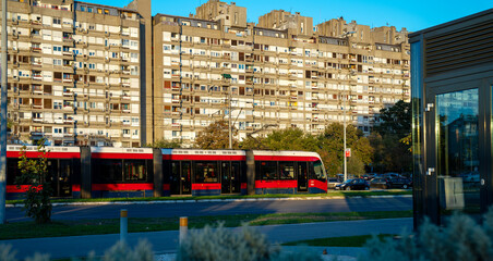 trams public transportation in Belgrade city, Serbia. 