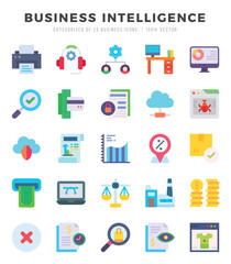 Business Intelligence icons set. Collection of simple Flat web icons.