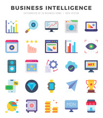 Business Intelligence elements. Flat web icon set. Simple vector illustration.