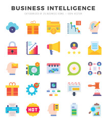Vector icons set of Business Intelligence. Flat style Icons.
