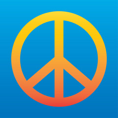 Peace icon symbol vector illustration isolated on blue background. Peace orange color mark sign symbol. Peace, love and freedom concept background.