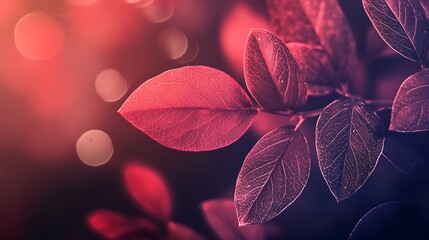 Vivid Red Leaves Illuminated In Soft Light