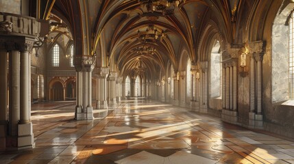 Fantasy medieval Great Hall in the royal palace.