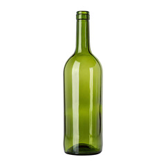 An elegant green glass bottle with a narrow neck and glossy surface. Commonly used for wine or decorative purposes, isolated on a transparent background